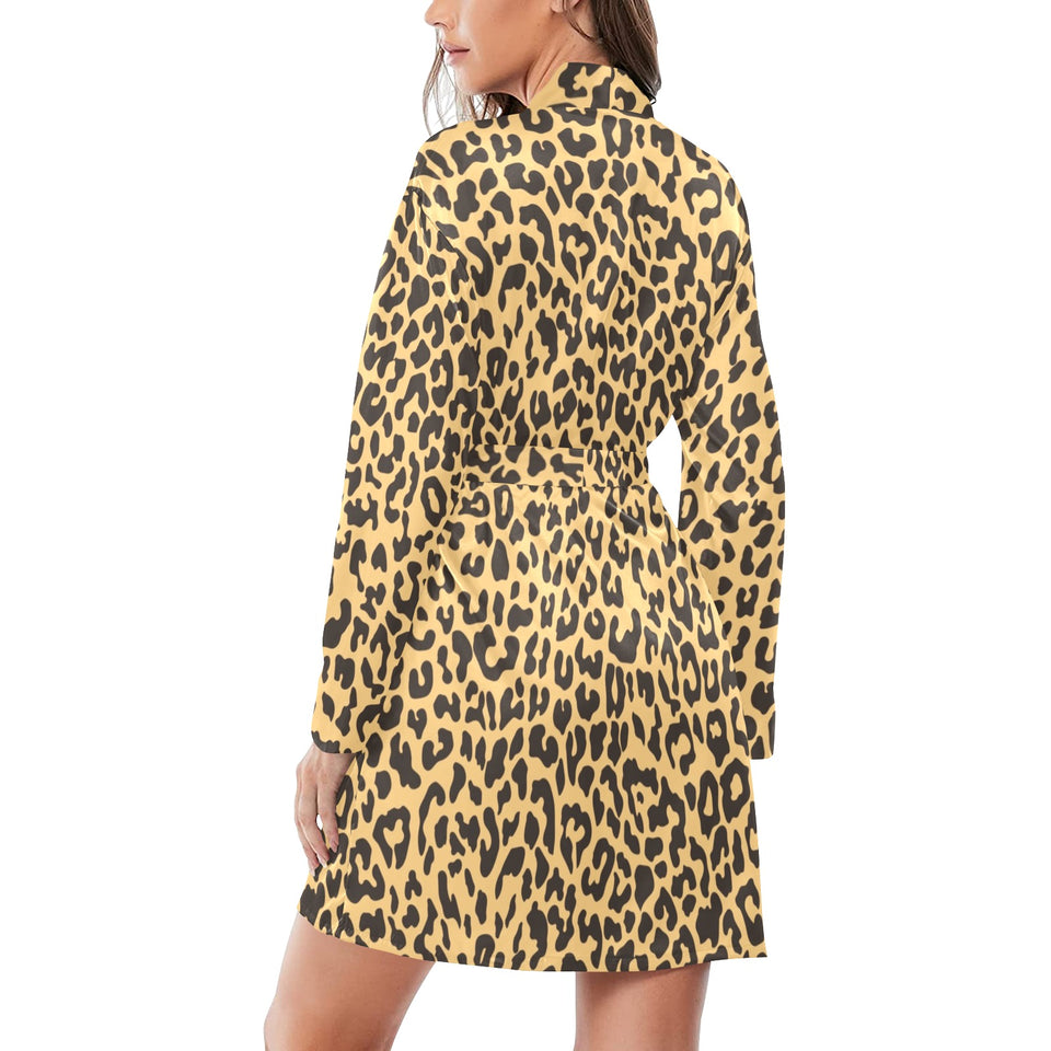 Leopard skin print Women's Long Sleeve Belted Night Robe