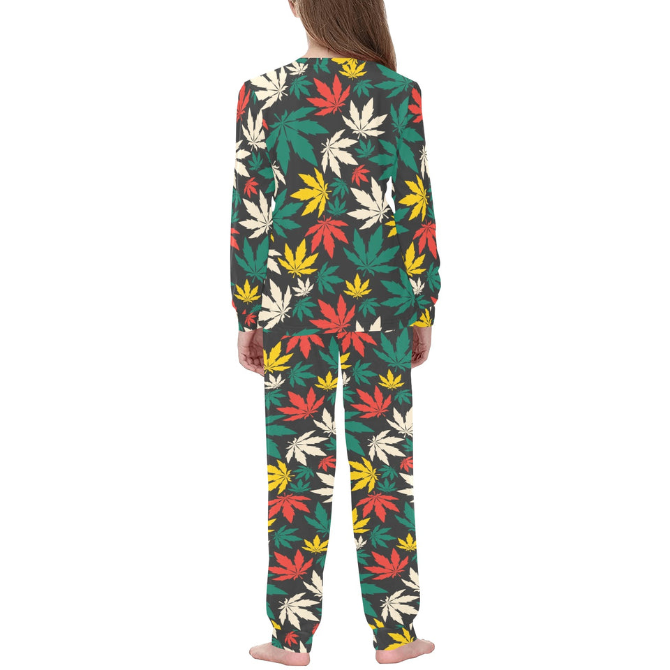 Canabis Marijuana Weed Pattern Print Design 02 Kids' Boys' Girls' All Over Print Pajama Set