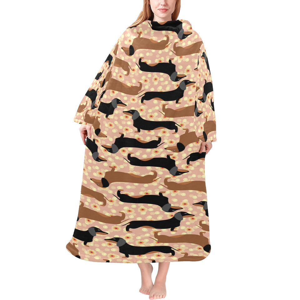 Dachshund floral background Blanket Robe with Sleeves