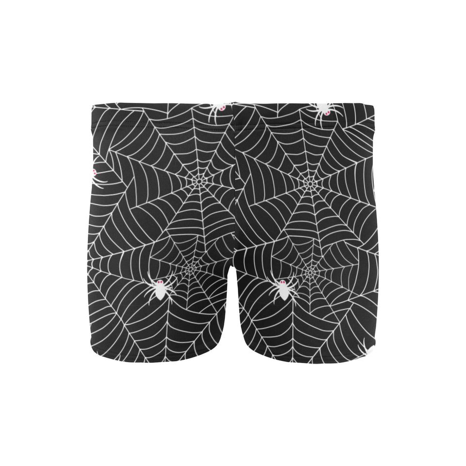 Spider web design pattern Black background white c Men's Swimming Trunks