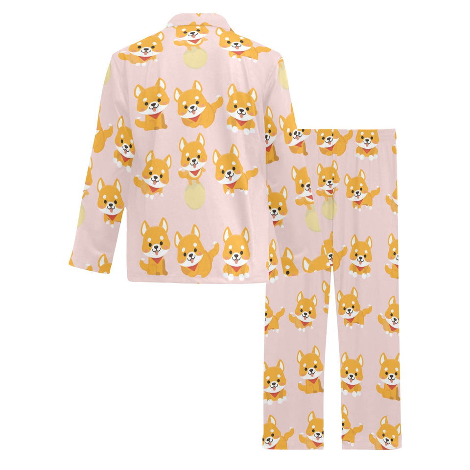 Cute shiba inu dog pattern Men's Long Pajama Set