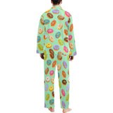 Colorful donut pattern green background Men's Long Pajama Set