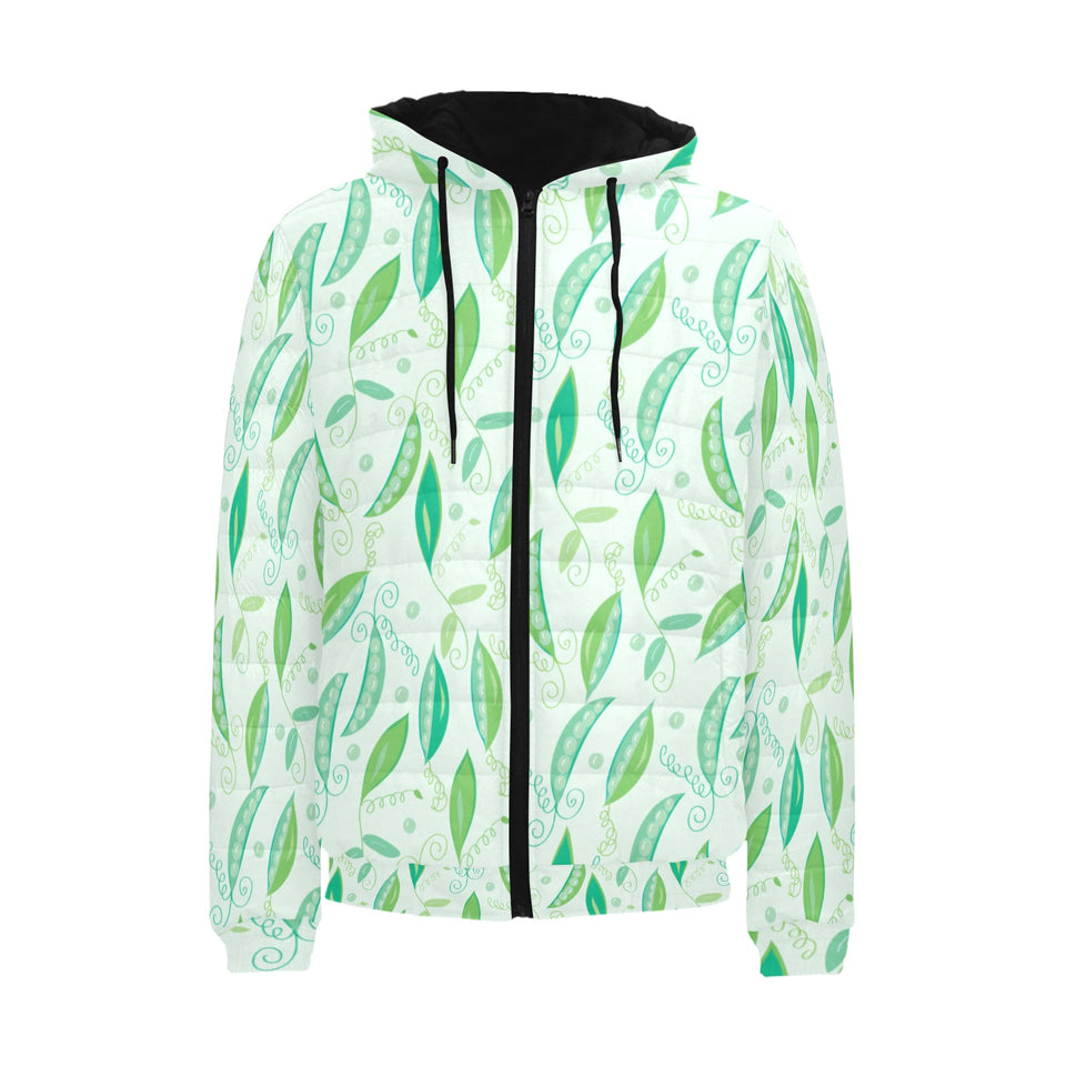 Green Peas Pattern Print Design 01 Men's Padded Hooded Jacket