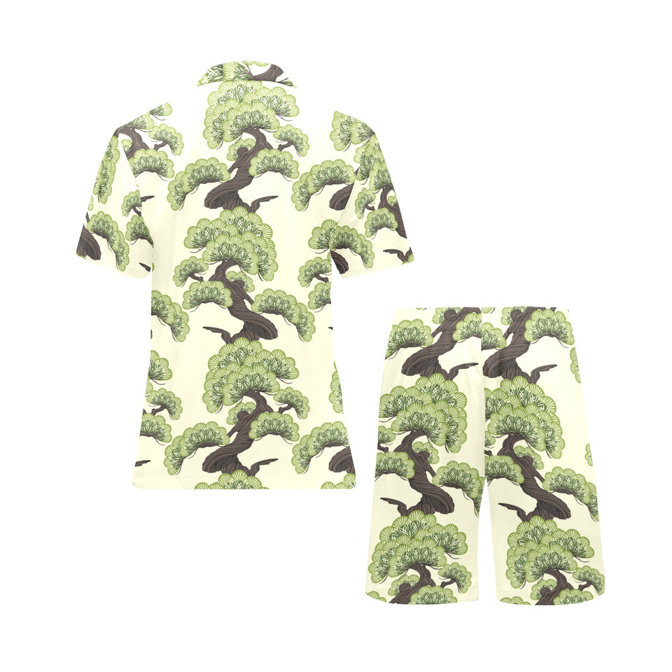 Bonsai pattern Men's V-Neck Short Pajama Set
