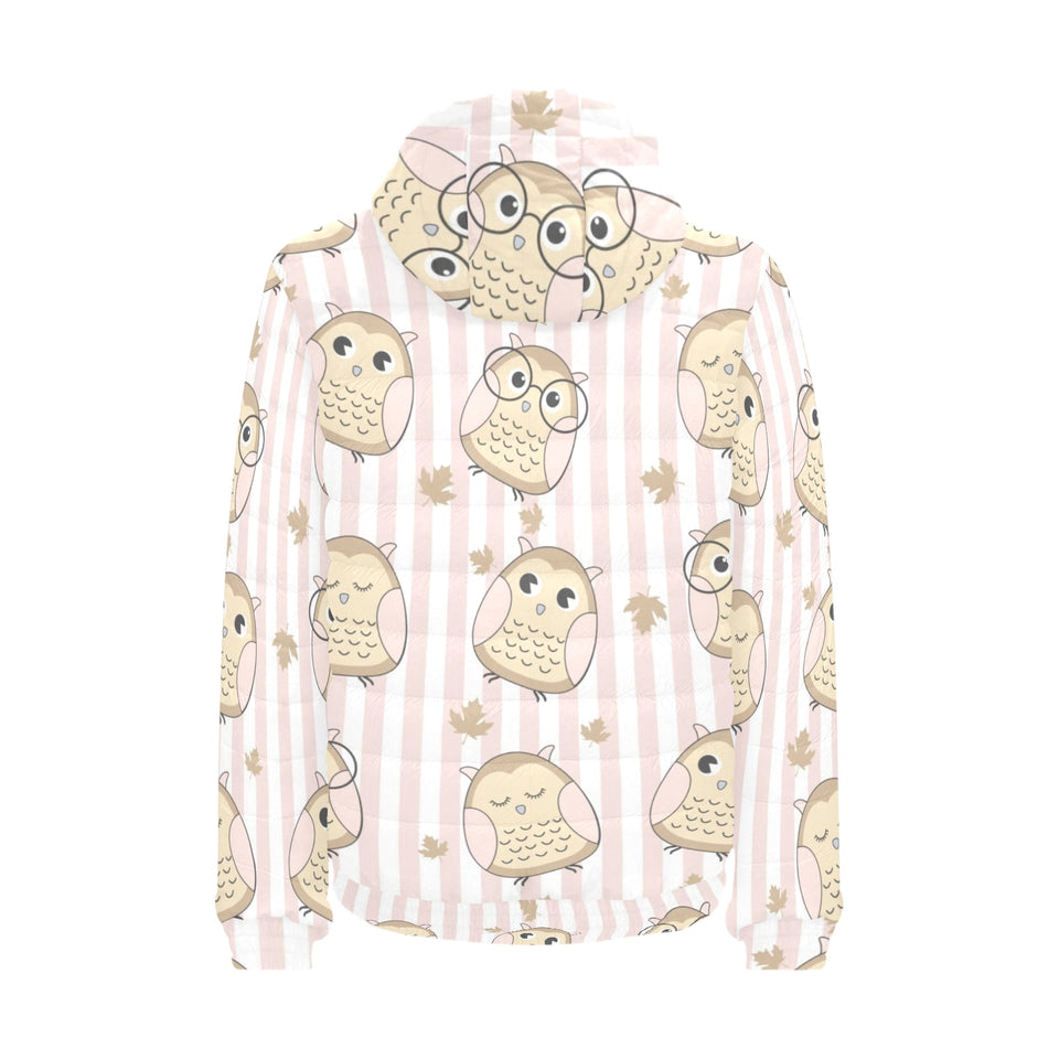 cute owl leaf Men's Padded Hooded Jacket