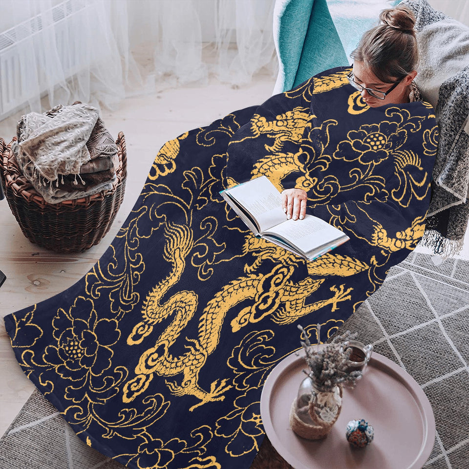 Gold dragon pattern Blanket Robe with Sleeves