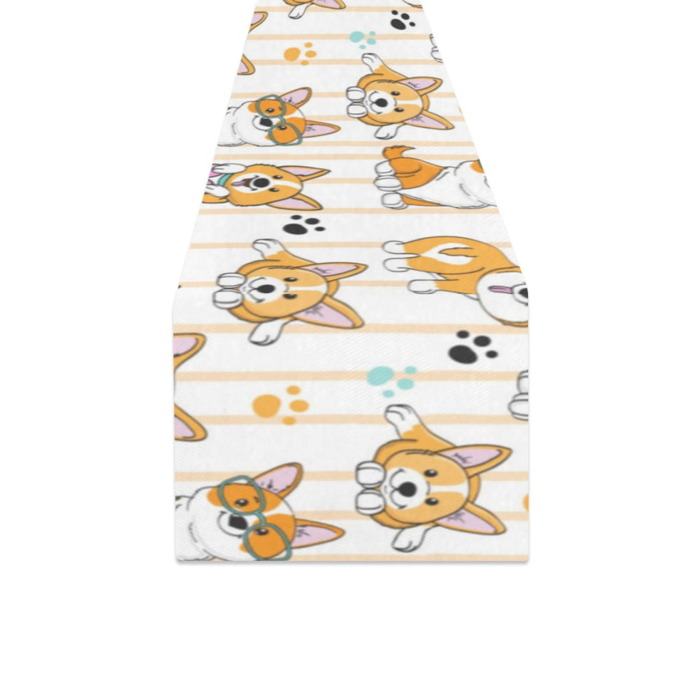 Cute dog corgi striped background pattern Table Runner