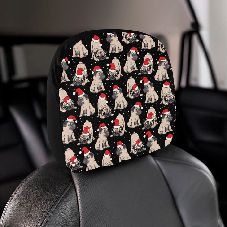 Christmas Pugs Santa_s red cap pattern Car Headrest Cover