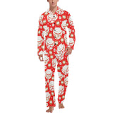 Cute Maneki neko cat red background Men's Long Pajama Set