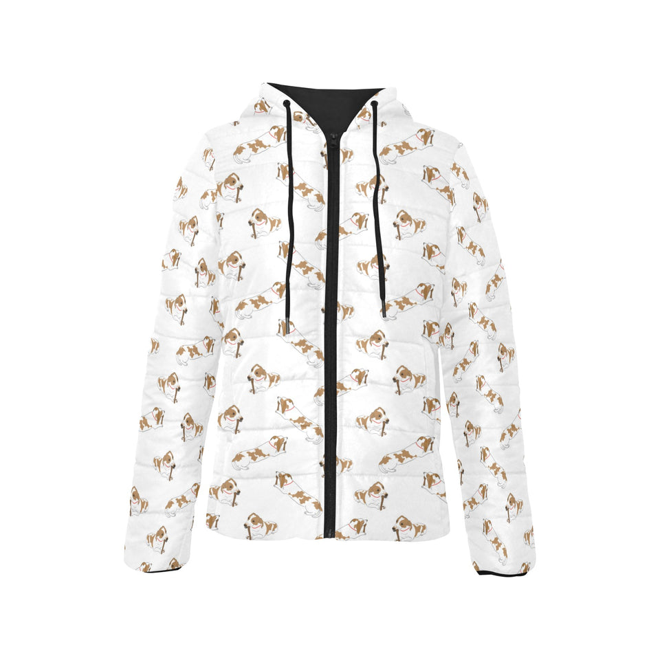 Jack Russel Pattern Print Design 04 Women's Padded Hooded Jacket