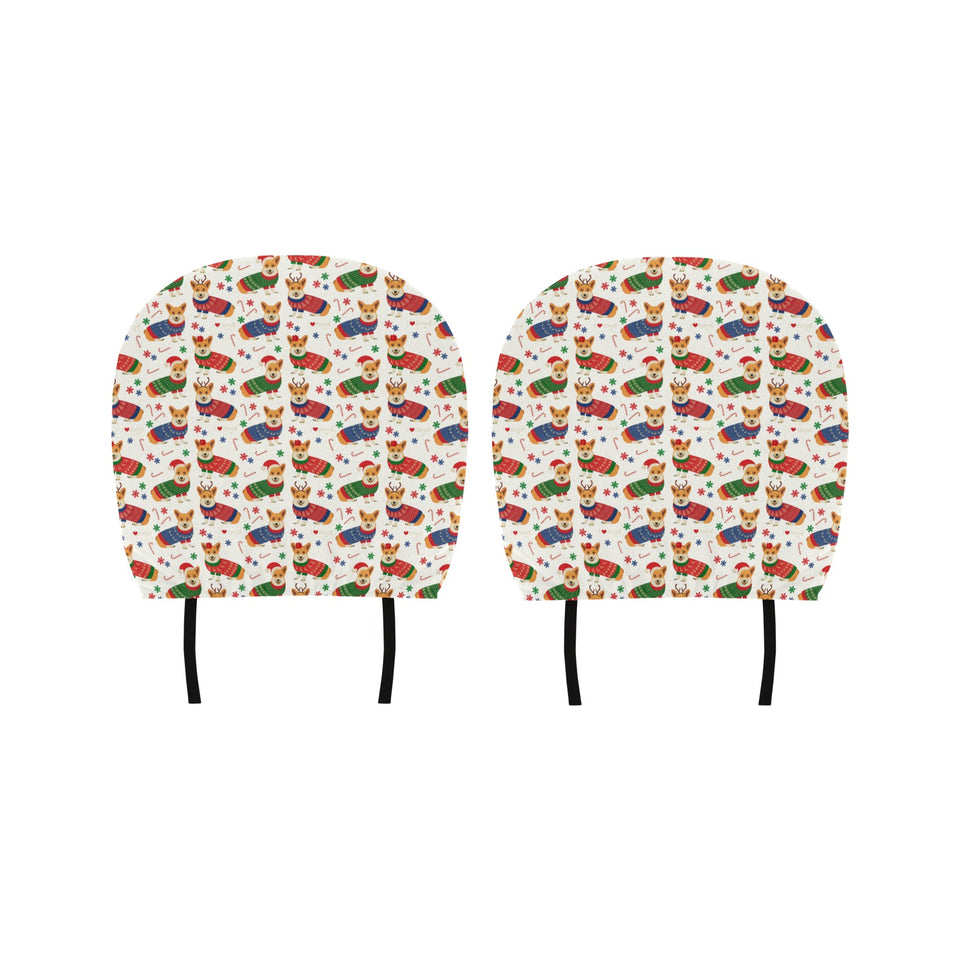 Corgi Christmas Pattern Car Headrest Cover