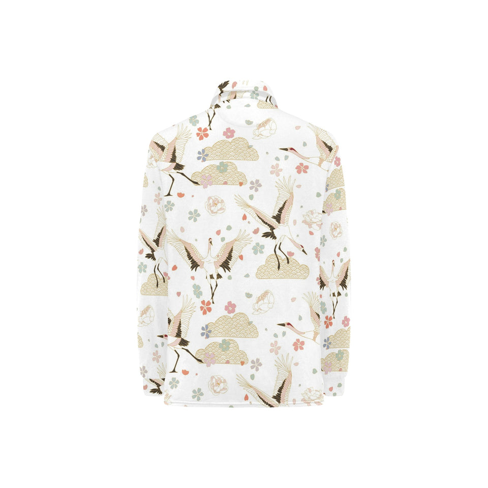 Beautiful Japanese cranes pattern Women's Long Sleeve Polo Shirt