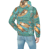 cute brown sea otters ornamental seaweed corals gr Men's Padded Hooded Jacket