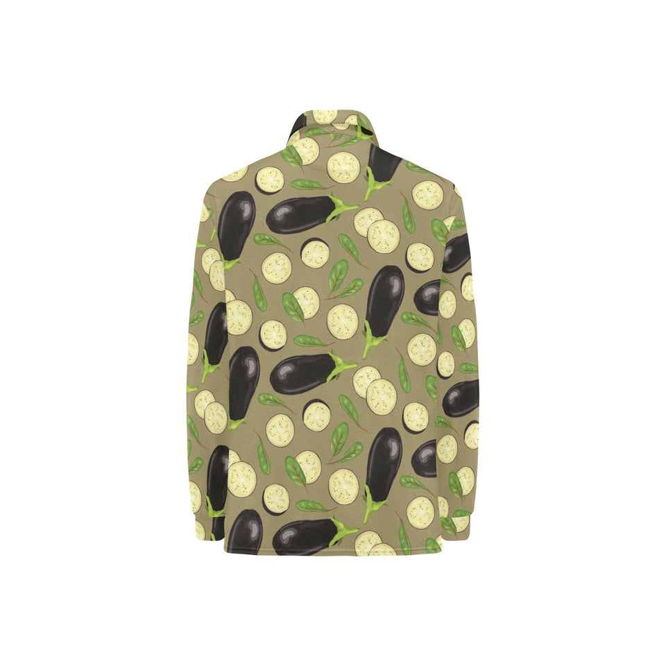 Eggplant Pattern Print Design 02 Women's Long Sleeve Polo Shirt