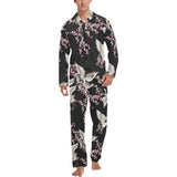 Japanese crane pink sakura pattern Men's Long Pajama Set