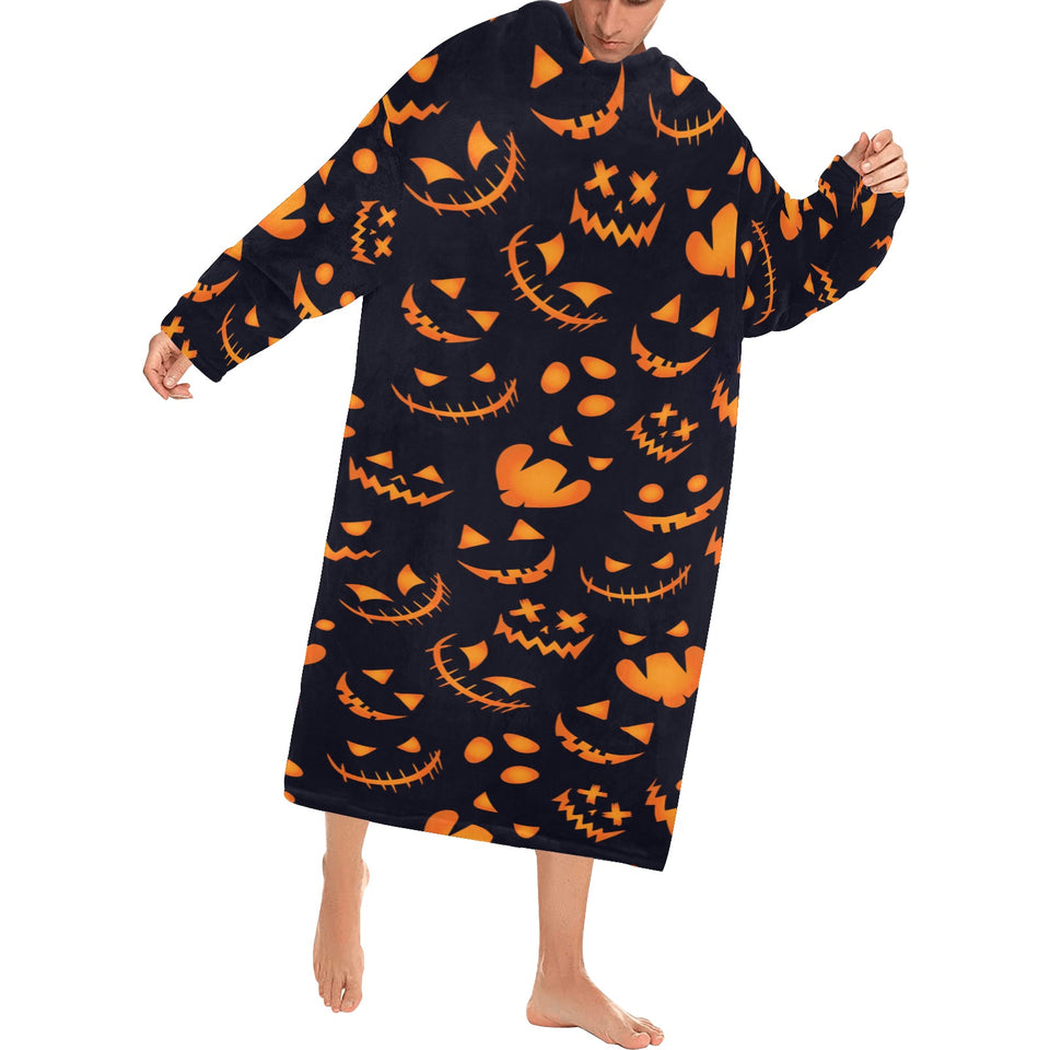 Halloween pattern Pumpkin background Blanket Robe with Sleeves