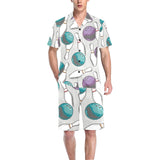 Bowling ball and pin gray background Men's V-Neck Short Pajama Set