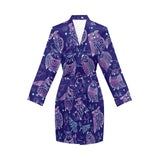 Cute owls pattern boho style ornament Women's Long Sleeve Belted Night Robe