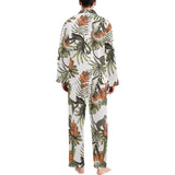 Monkey red hibiscus flower palm leaves floral patt Men's Long Pajama Set
