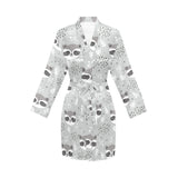 Cute raccoons leaves dot Women's Long Sleeve Belted Night Robe
