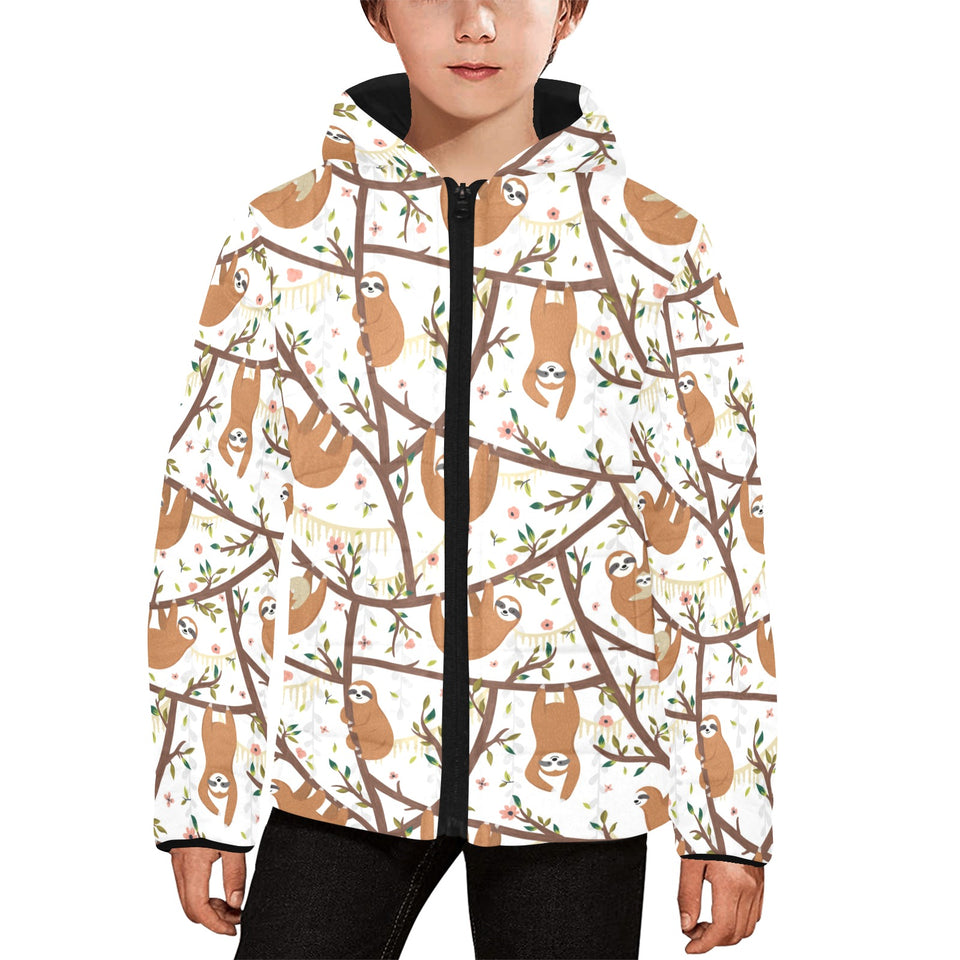 Sloths hanging on the tree pattern Kids' Boys' Girls' Padded Hooded Jacket