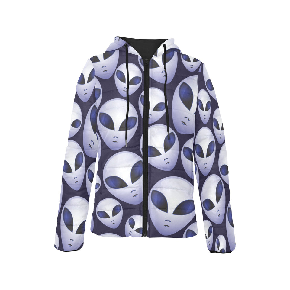 Alien Pattern Print Design 01 Women's Padded Hooded Jacket