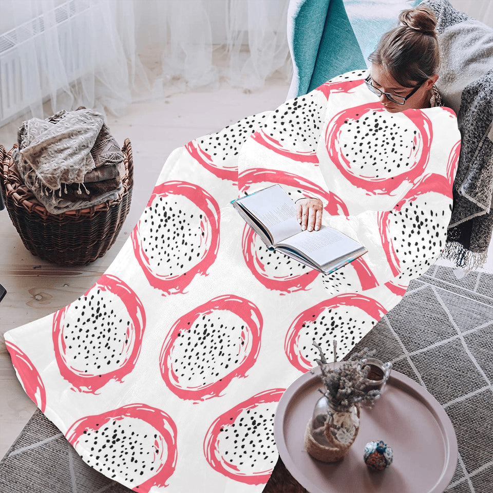 Hand drawn dragon fruit Blanket Robe with Sleeves