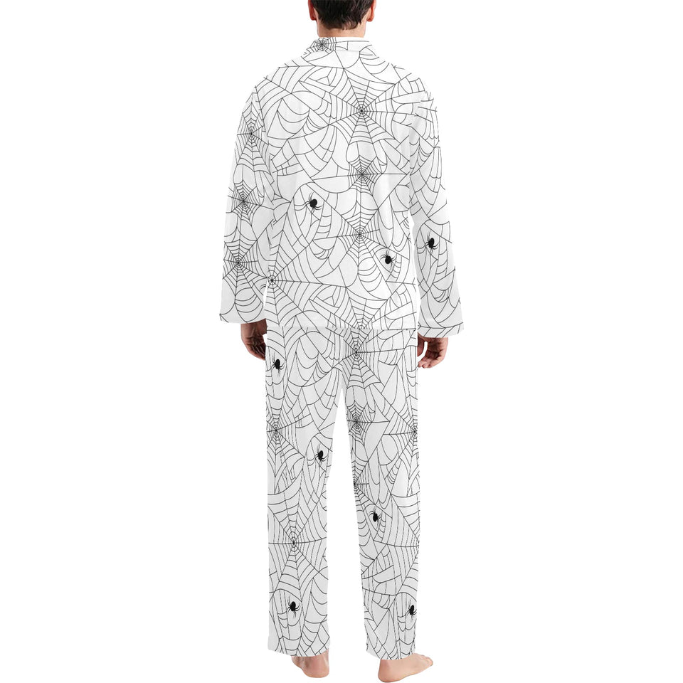 Spider web cobweb pattern white background Men's Long Pajama Set