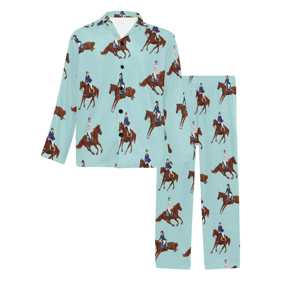 Horses running horses rider pattern Men's Long Pajama Set