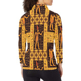 Egypt Hieroglyphics Pattern Print Design 05 Women's Long Sleeve Polo Shirt