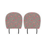 Red gold Sakura cherry blossom gray background Car Headrest Cover