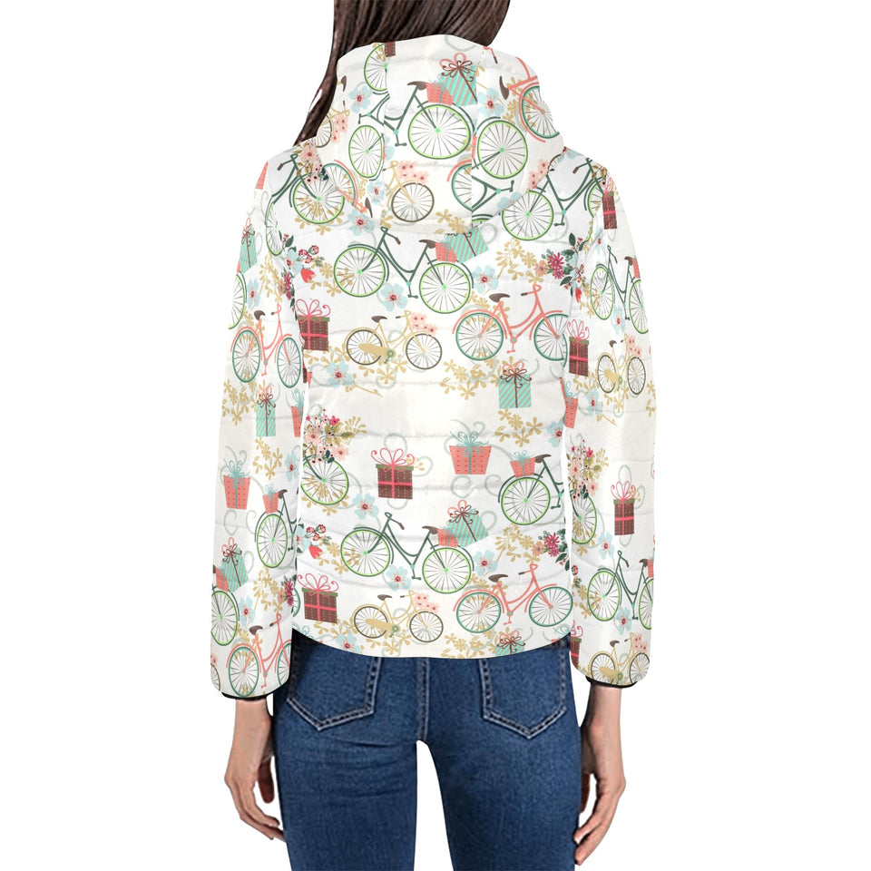 Bicycle Pattern Print Design 05 Women's Padded Hooded Jacket