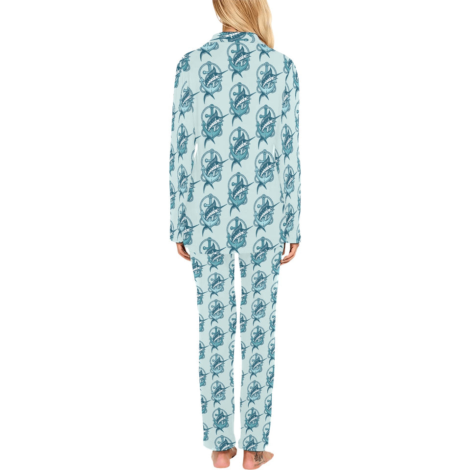 Swordfish Pattern Print Design 05 Women's Long Pajama Set