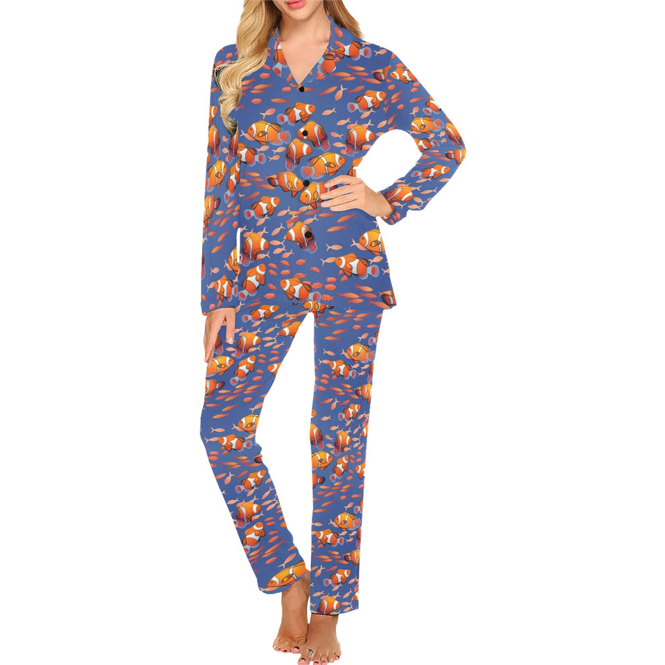 Clown Fish Pattern Print Design 04 Women's Long Pajama Set