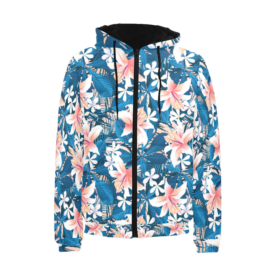 Hibiscus Pattern Print Design 02 Men's Padded Hooded Jacket