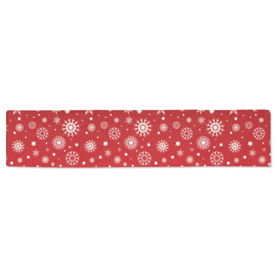 Snowflake pattern red background Table Runner
