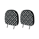 Cute white rabbit polka dots black background Car Headrest Cover