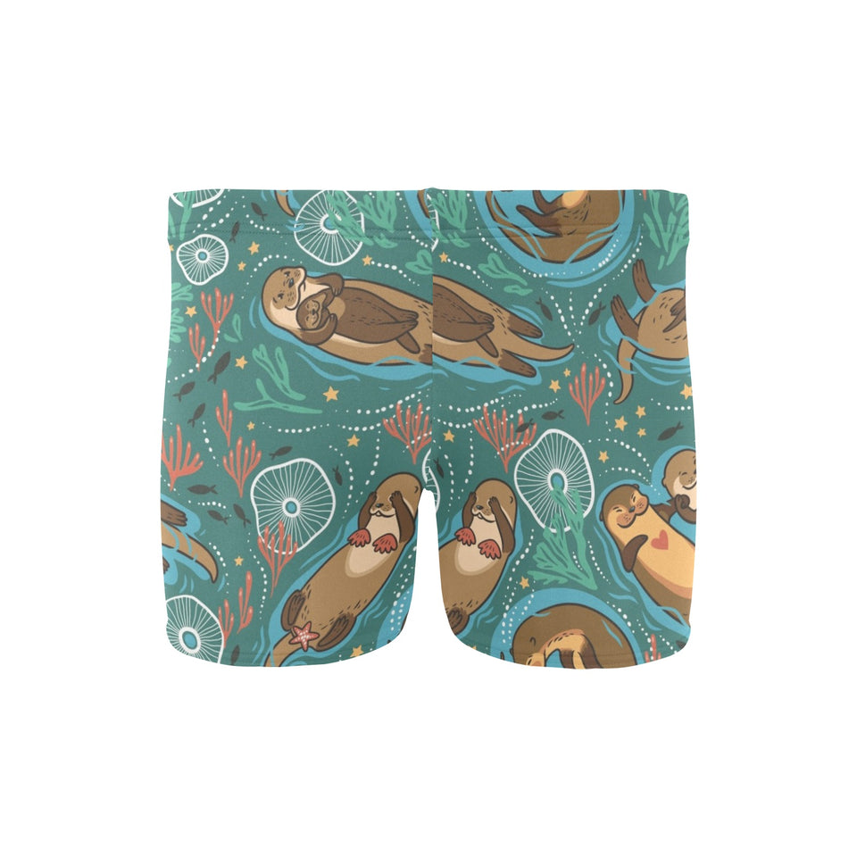 cute brown sea otters ornamental seaweed corals gr Men's Swimming Trunks