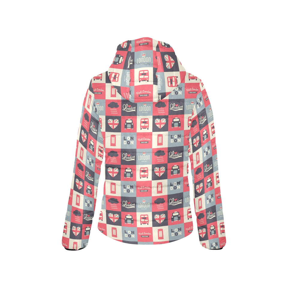 British Pattern Print Design 05 Women's Padded Hooded Jacket