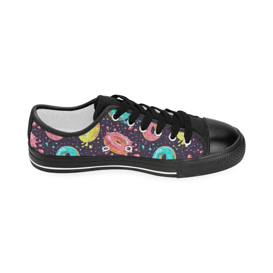 Colorful donut glaze pattern Kids' Boys' Girls' Low Top Canvas Shoes Black