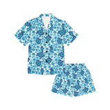 Hibiscus Pattern Print Design 03 Kids' Boys' Girls' V-Neck Short Pajama Set