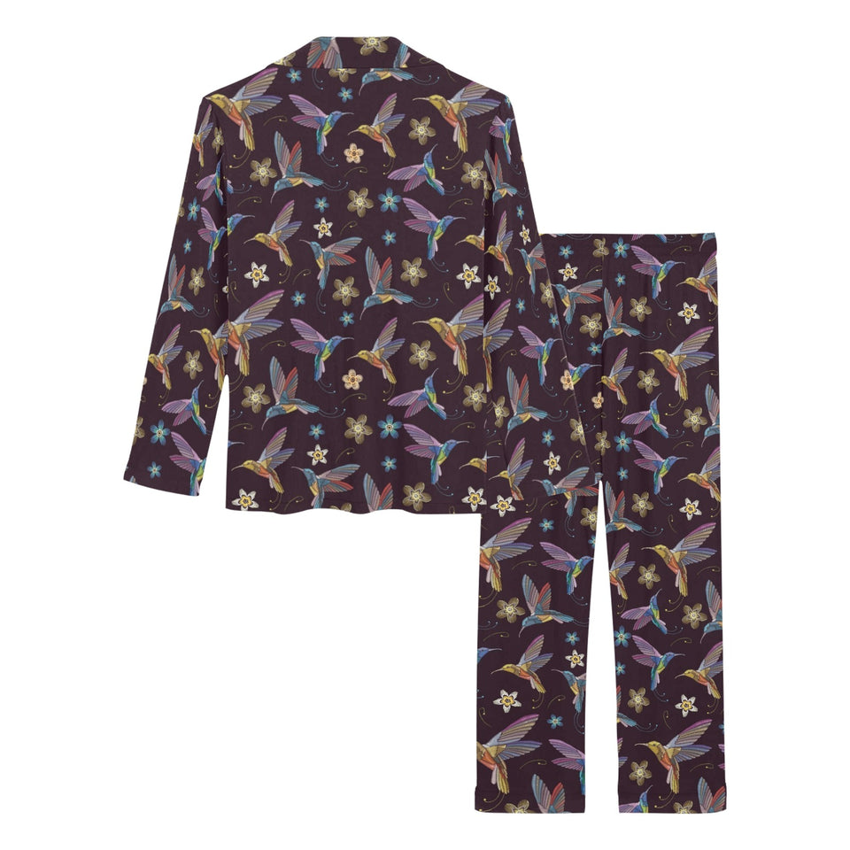 Hummingbird Pattern Print Design 04 Women's Long Pajama Set
