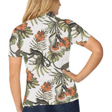 Monkey red hibiscus flower palm leaves floral patt Women's All Over Print Polo Shirt