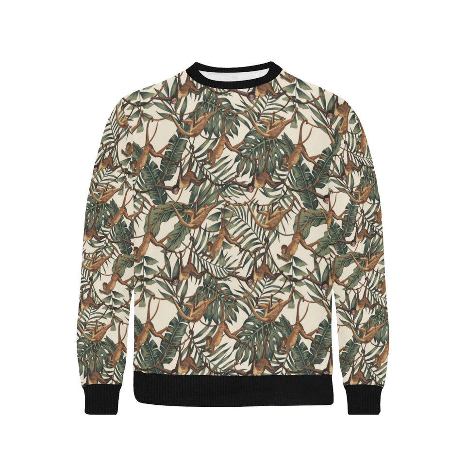 Monkey tropical leaves background Men's Crew Neck Sweatshirt