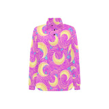 Moon pink rose background Women's Long Sleeve Polo Shirt