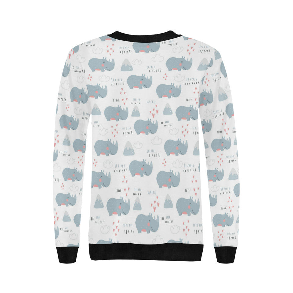 cute rhino heart pattern Women's Crew Neck Sweatshirt