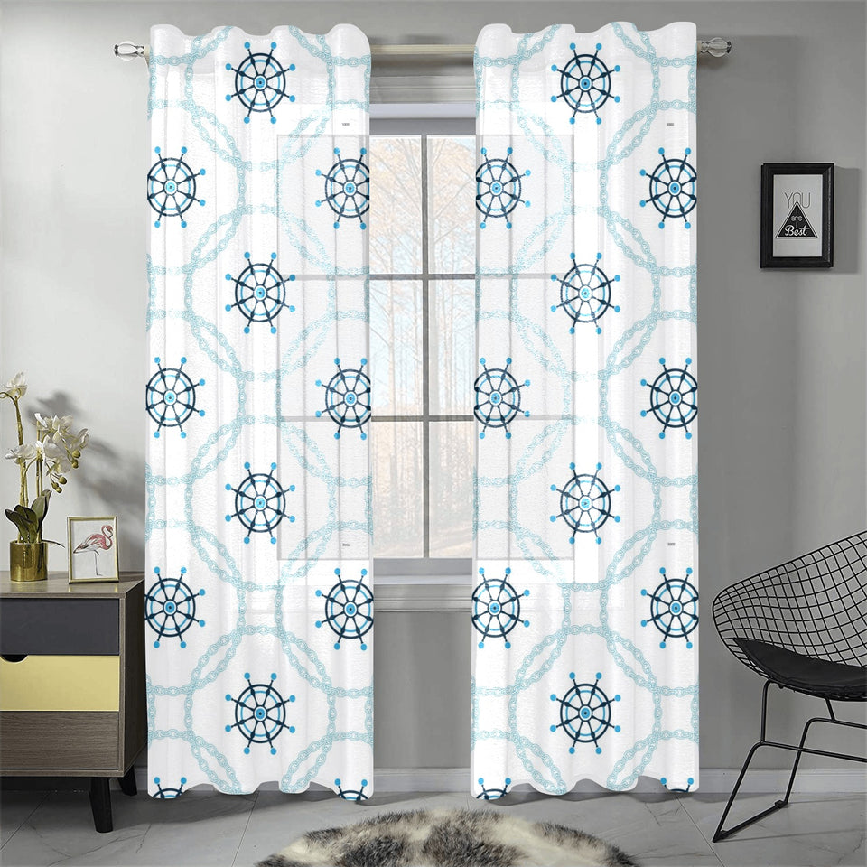 nautical steering wheel chain Gauze Curtain