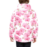 pink purple orchid pattern background Kids' Boys' Girls' Padded Hooded Jacket