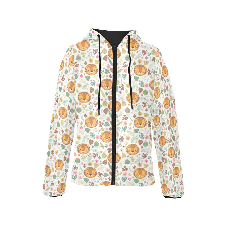 Lion Pattern Print Design 04 Women's Padded Hooded Jacket