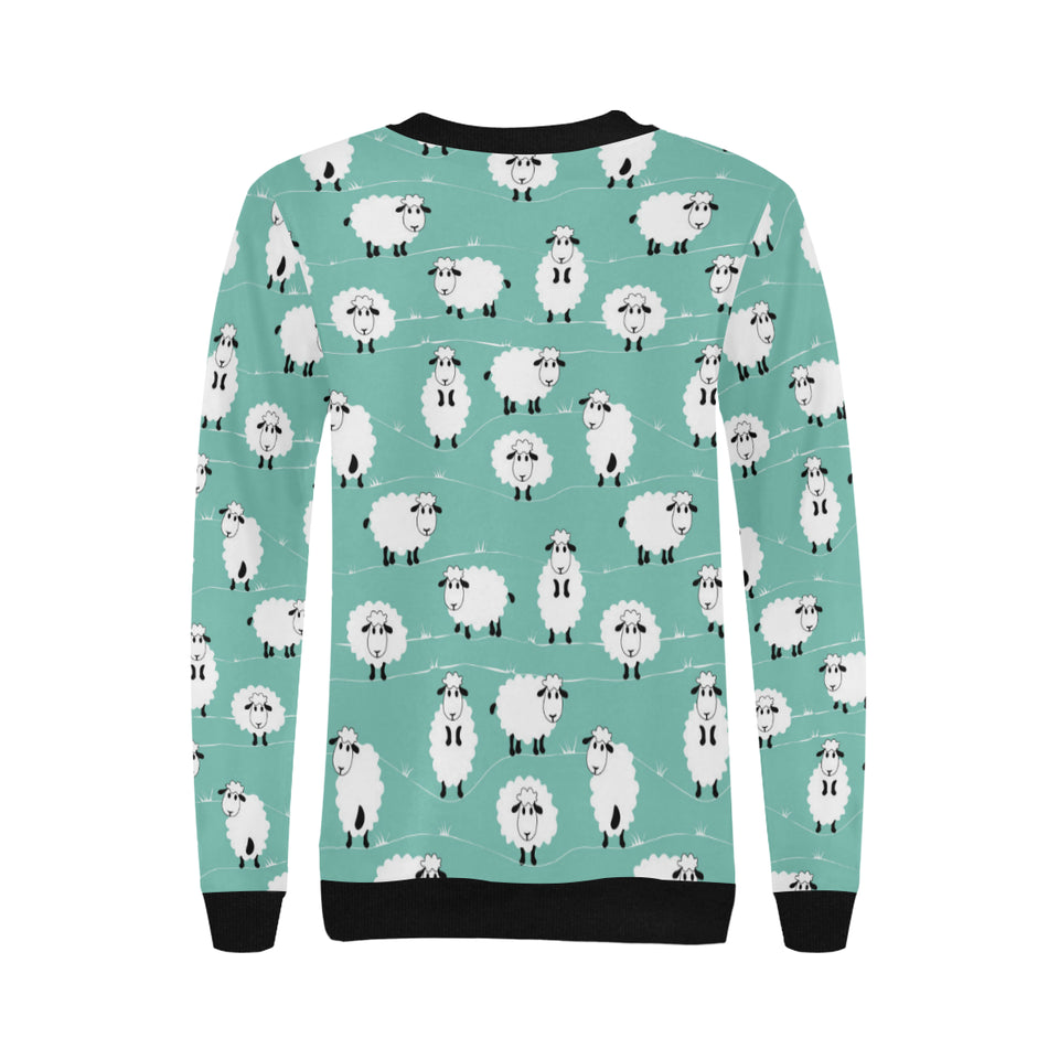 Cute sheep green background Women's Crew Neck Sweatshirt